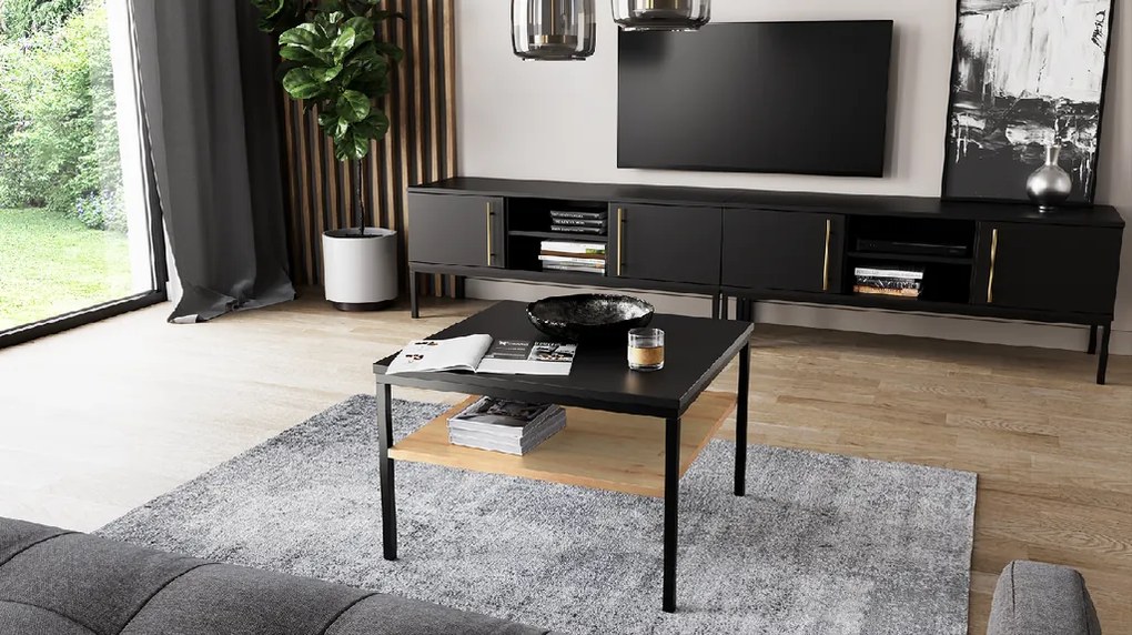 Masuta cafea LANZZI 60x60cm, negru / decor stejar
