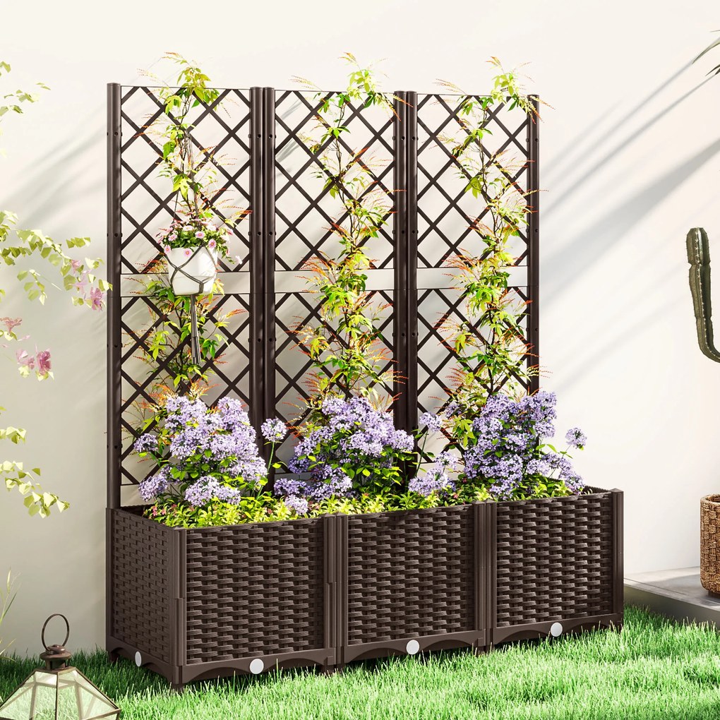 Outsunny Jardinieră cu spalier pat ridicat pentru grădină jardinieră exterioară cu 8 orificii de drenaj 120 x 40 x 135 cm maro | Aosom Romania
