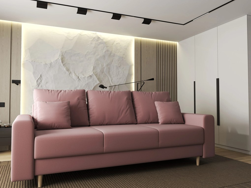 Canapea extensibilă dumonde cu ladă de depozitare si sezut confortabil din spuma high-density, Kronos Royal Roz 210x100 cm