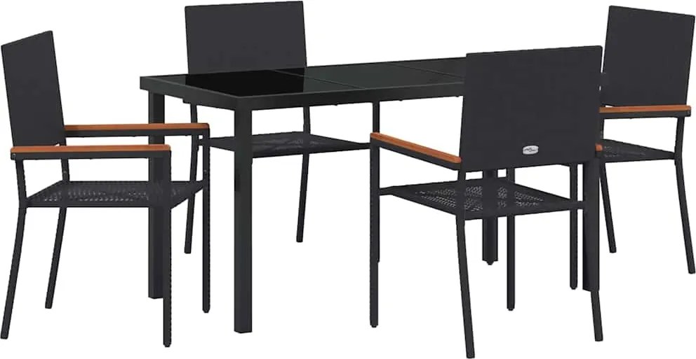 vidaXL Set de masă pentru grădină cu pernă 5 pcs Negru poliratan