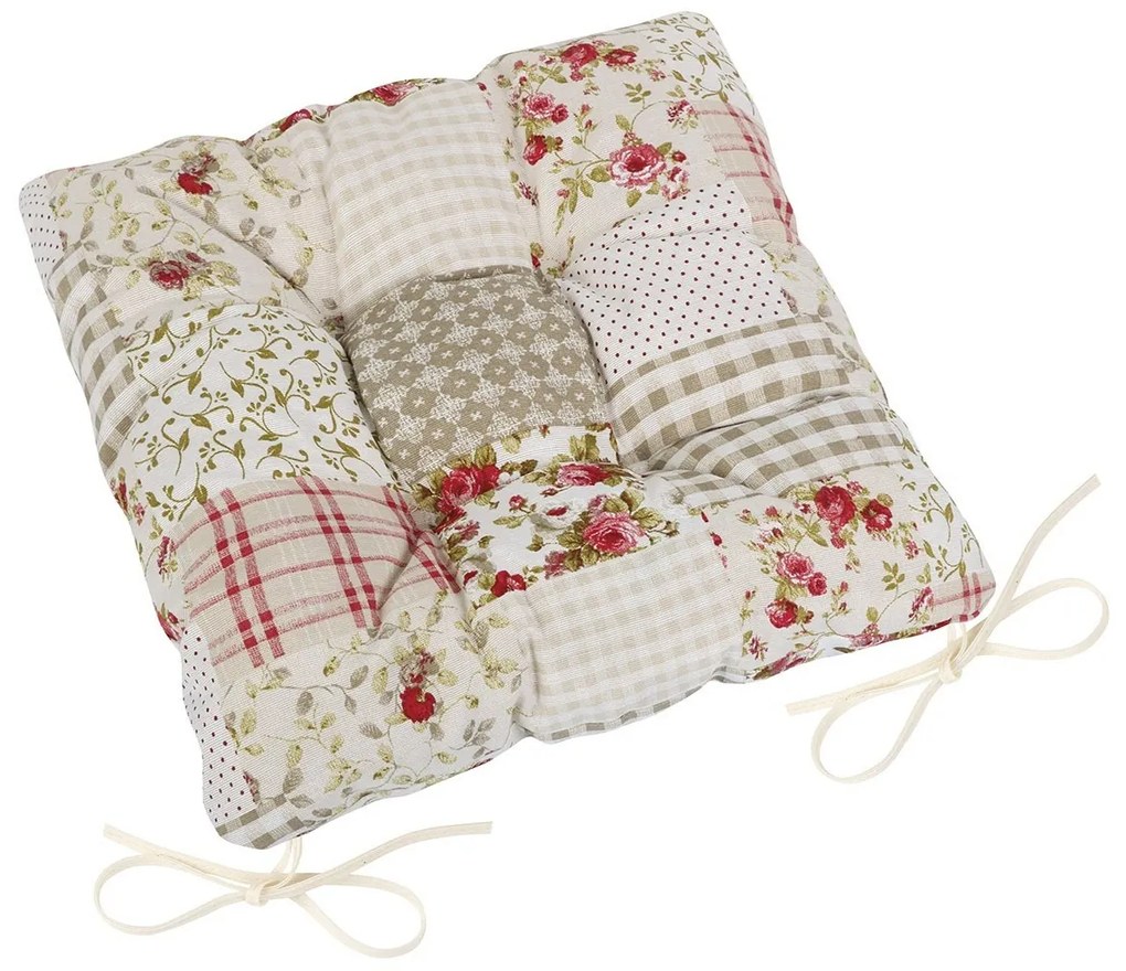 Pernă de scaun pătrată EMA Patchwork bej, 40 x 40 cm