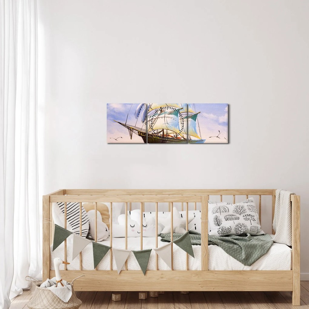 Tablou - Vapor pe valuri (cu ceas) (90x30 cm)