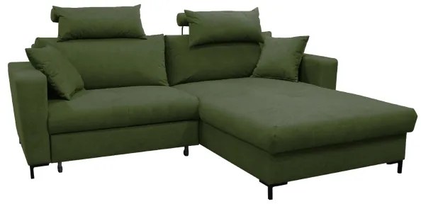 Colțar extensibil HORTA cu spațiu de depozitare, în formă de L, pe partea dreaptă, verde