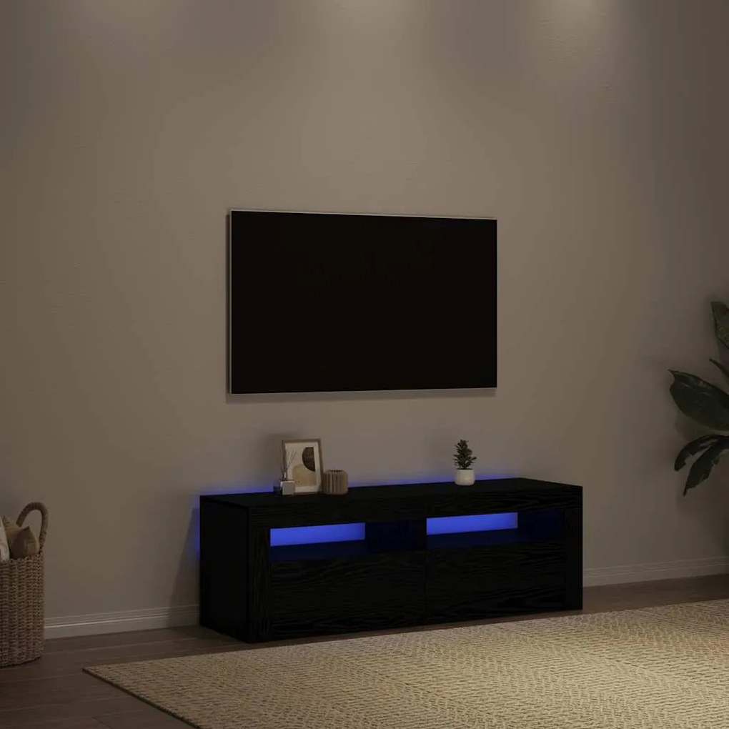 vidaXL Dulap TV cu LED stejar negru 120x35x40 cm lemn prelucrat