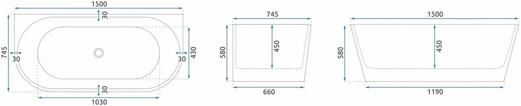 Cada freestanding Rea Olimpia BTW 150x75 cm alb lucios