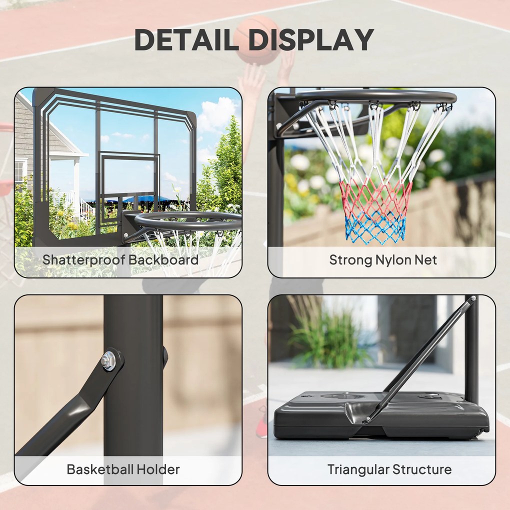 SPORTNOW Cos pentru baschet cu inaltime reglabila, 182-213 cm, Negru