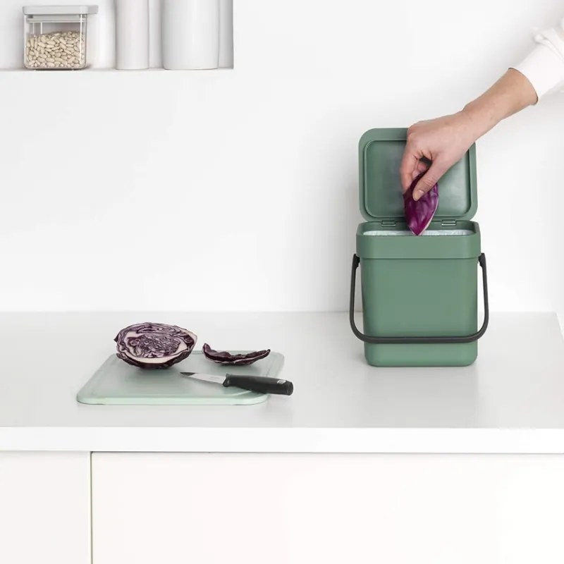 Cos de gunoi colectare selectiva BrabantiaSort&Go 1003229, 3 L, Maner, Montabil pe perete, Verde închis