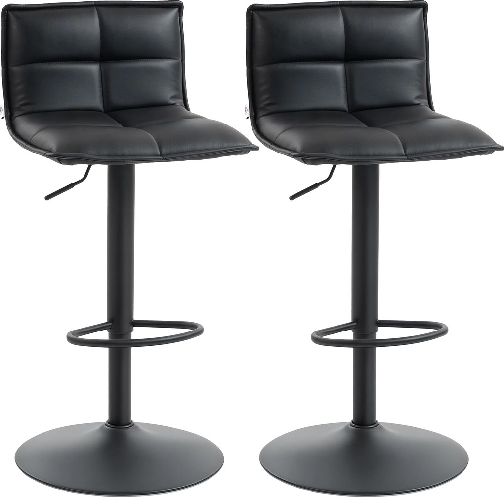 HOMCOM Set de 2 taburete de bar reglabile pe înălțime cu șezut rotativ din PU 44 x 45 x 85-106 cm negru | Aosom Romania