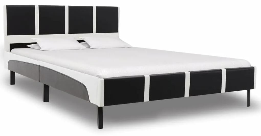 280412 vidaXL Cadru de pat, negru și alb, 135x190 cm, piele ecologică
