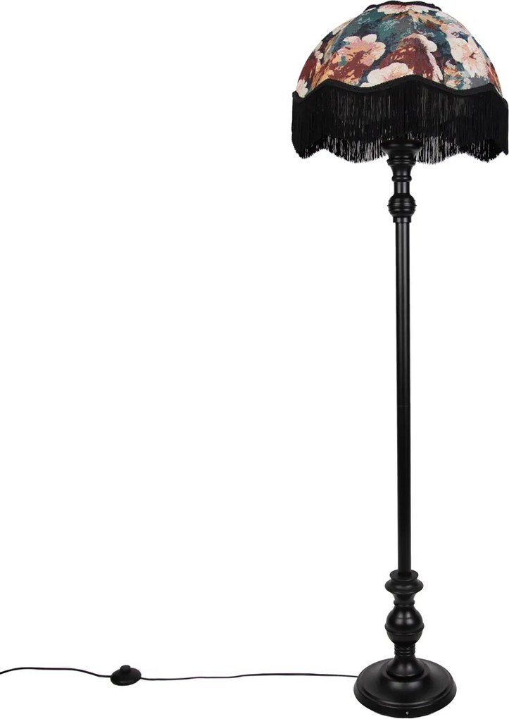 Lampă de podea neagră cu abajur floral și interior alb 45 cm - Classico