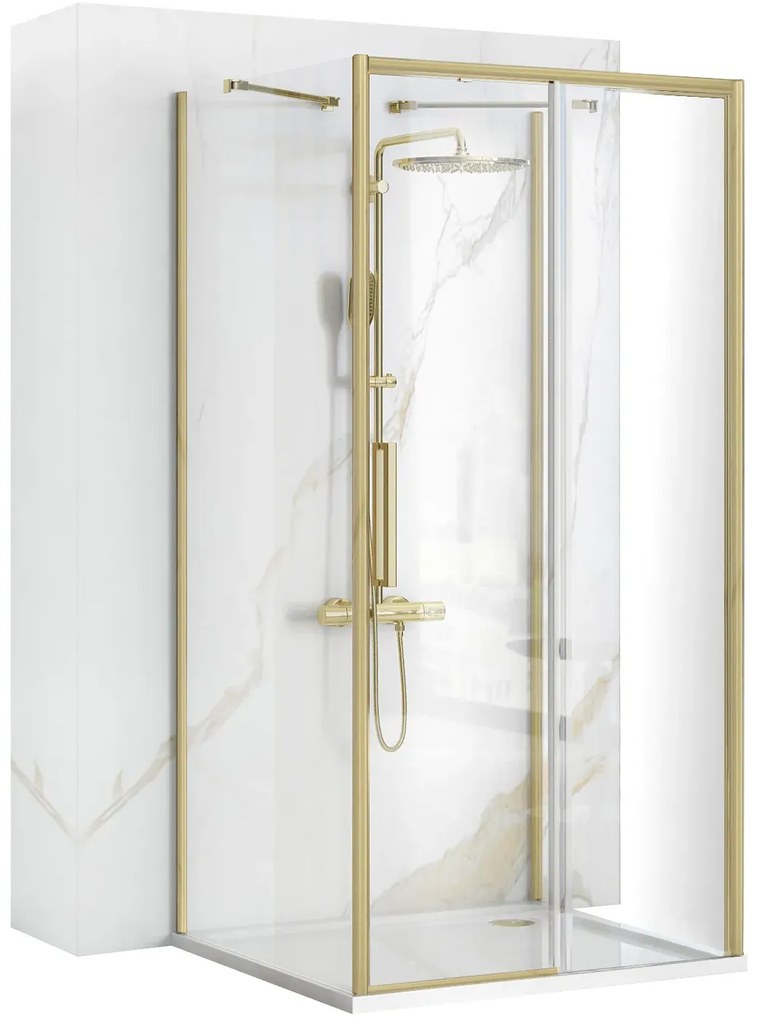 Cabina de dus patrata cu usa culisanta si 2 pereti ficsi Rea Rapid Slide 100 100 auriu periat