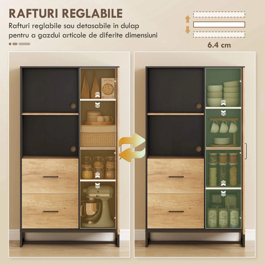 HOMCOM Dulap de bucătărie multifuncțional cu 2 sertare, 1 dulap, 2 nișe și orificii pentru cabluri | Aosom Romania