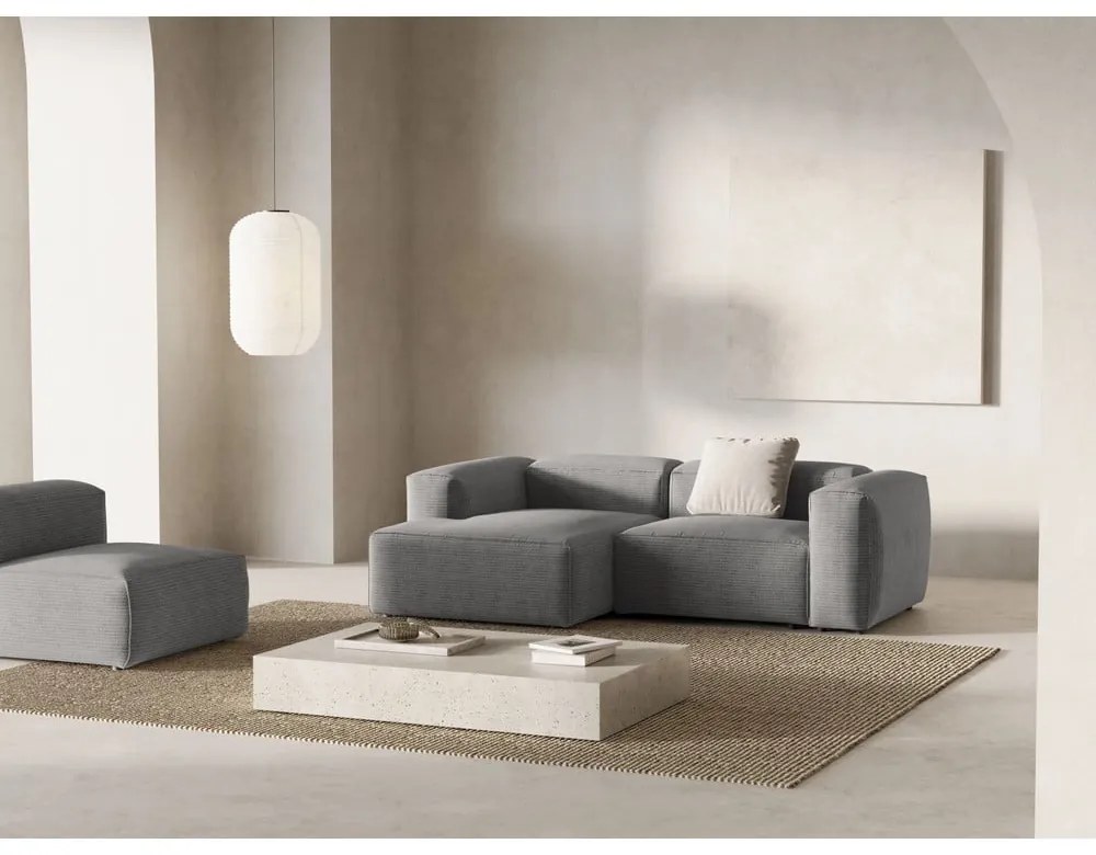 Colțar gri deschis cu tapițerie din catifea reiată (cu colț pe partea stângă/cu șezlong) Bergamo – Cosmopolitan Design