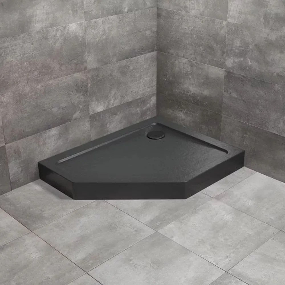 Cadita dus pentagonala Radaway Doros PT E Compact Stone 100x90 cm acril negru dreapta