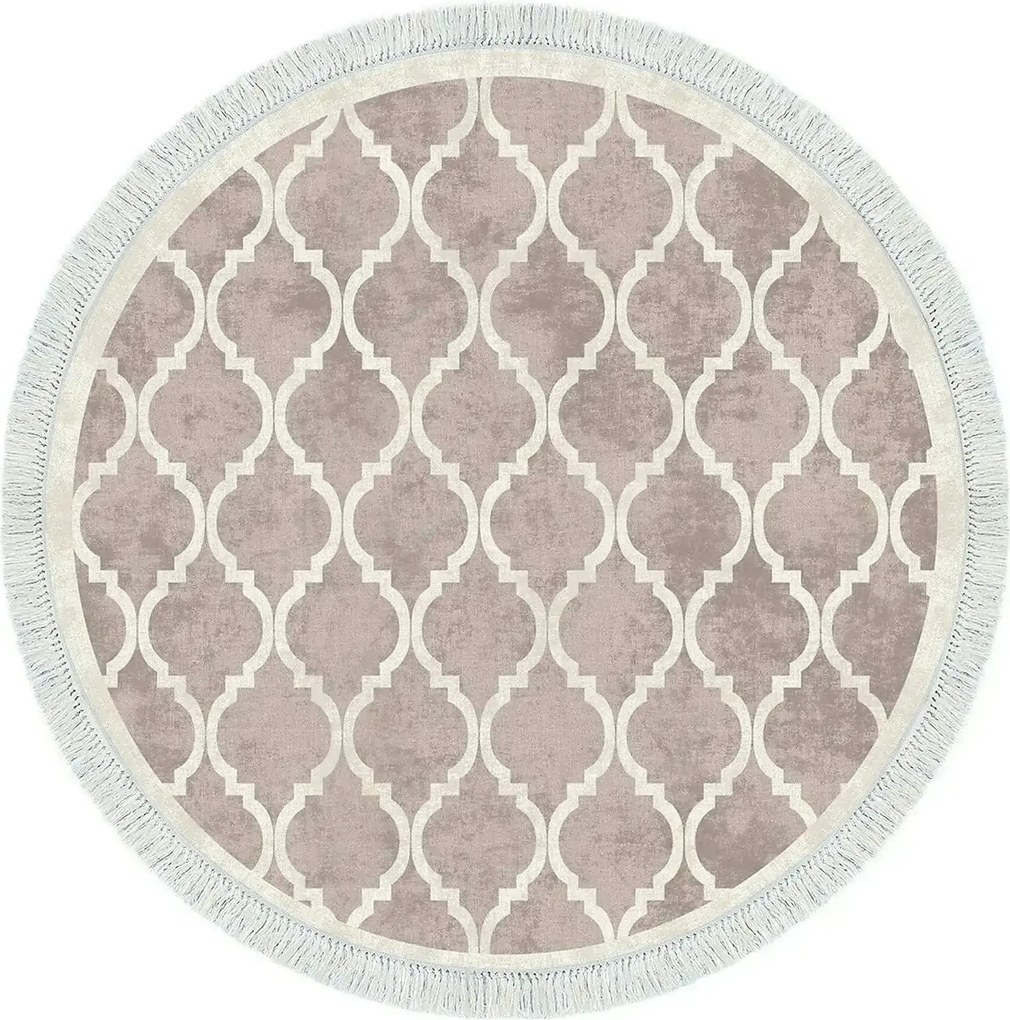 Covor, 100x100 cm, forma rotunda, poliester, crem/maro, ALN400601KR17