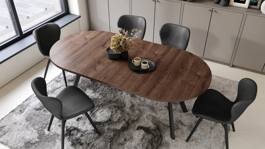 Mazzoni ALMO Stejar Maro/picioare negre - MASĂ ROTUNDĂ EXTENSIBILĂ CU PICIOARE ÎN FORMĂ DE Y STIL LOFT PENTRU SALON/SUFRAGERIE