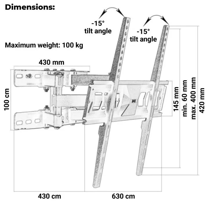 MOUNTY® Suport de perete pentru televizor, VESA 600 x 400