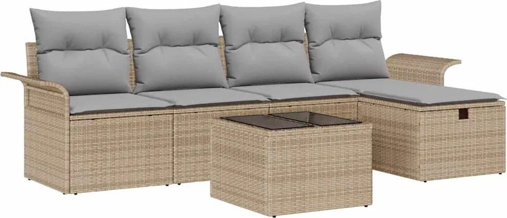 vidaXL Set de canapele pentru grădină cu pernă 6 pcs Bej Rattan poli