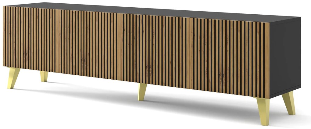 Masă TV F 4D 200 Rowanna (Negru + Stejar artisan + Auriu). 1125081