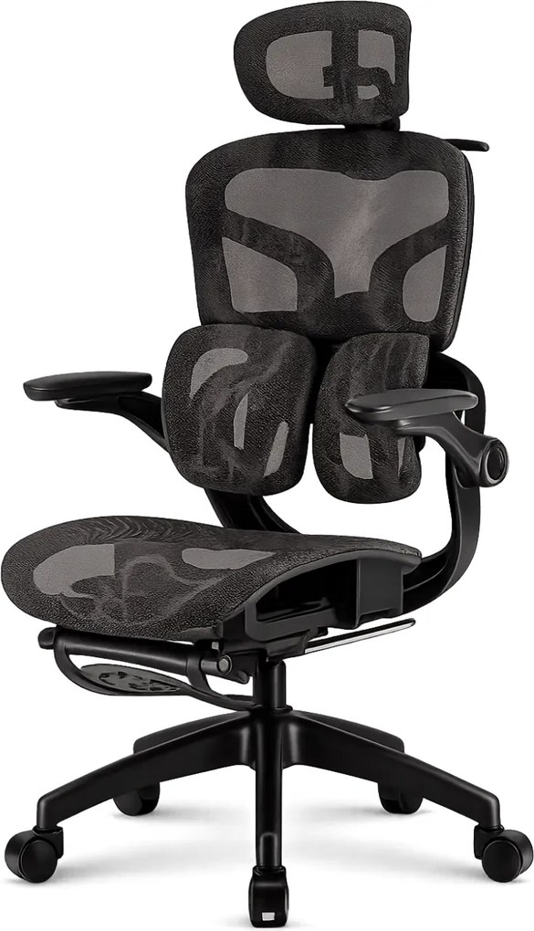 AEROMAX SLIDING Scaun ergonomic, Sezut Translatie, Cotiere Rabatabile, Tetiera 3D, Suport lombar dublu ajustabil, Suport picioare, Umeras, Full Mesh, Negru