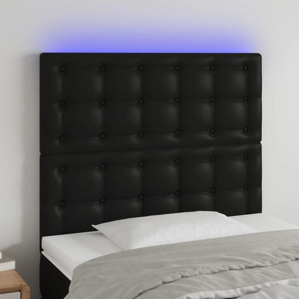 3122496 vidaXL Tăblie de pat cu LED, negru, 80x5x118/128 cm, piele ecologică