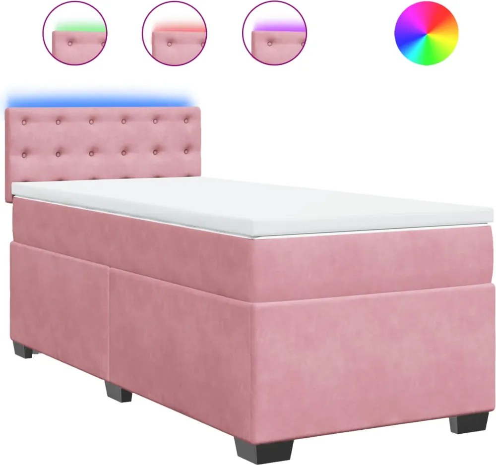 vidaXL Pat box spring cu saltea, roz, 80x200 cm, catifea