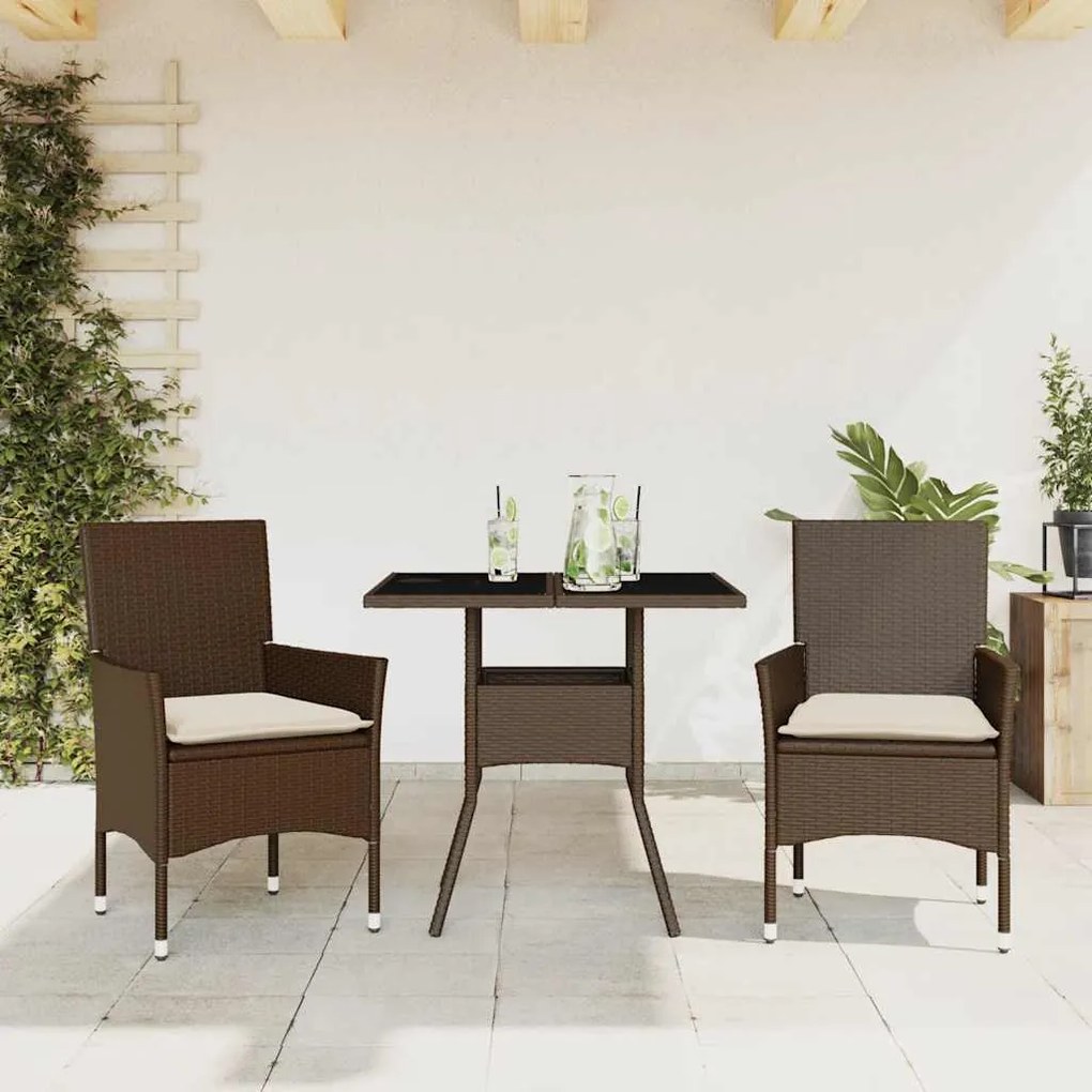 vidaXL Set mobilier de grădină cu perne 3 piese maro poliratan&amp;sticlă