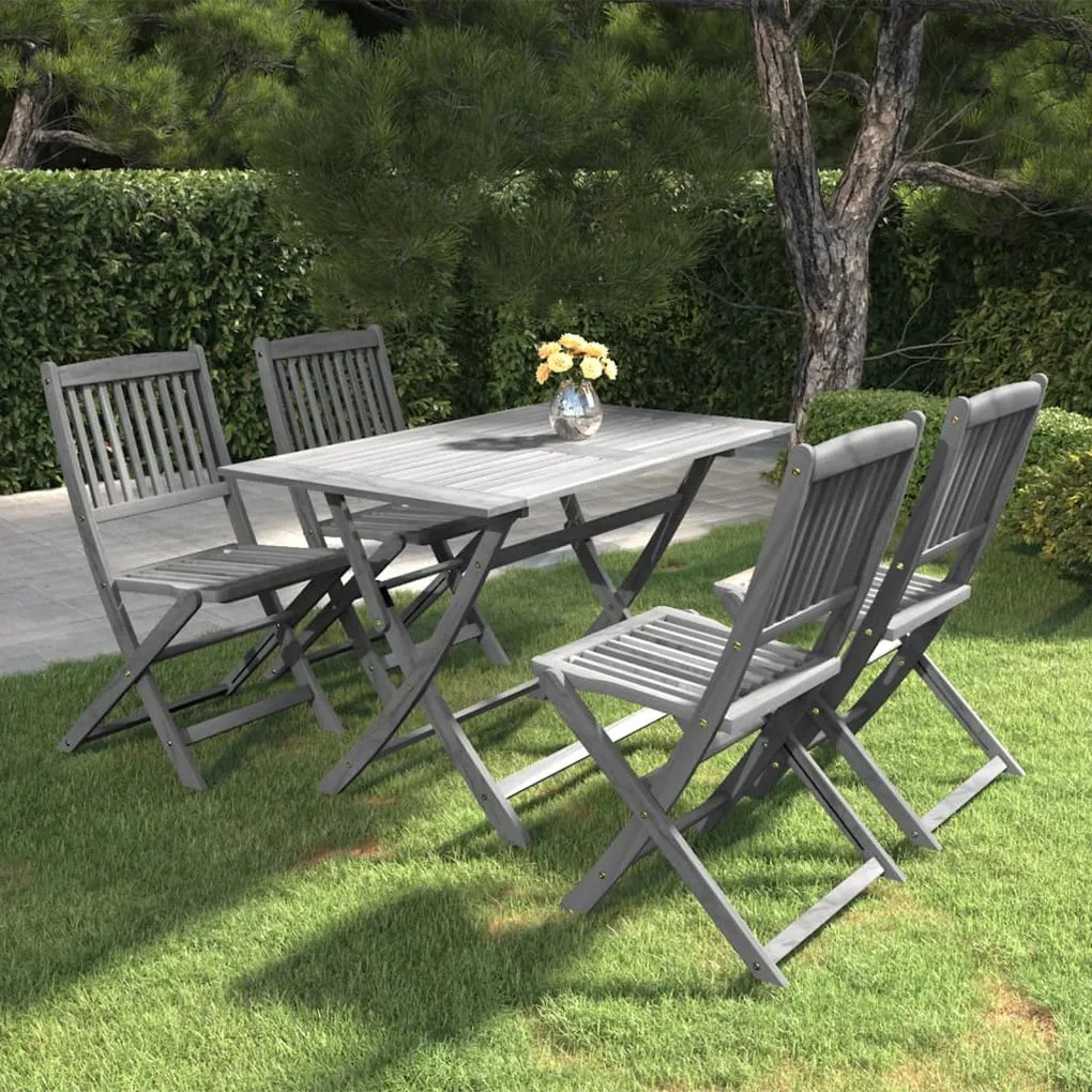 Set mobilier de gradina, 5 piese, gri, lemn masiv de acacia