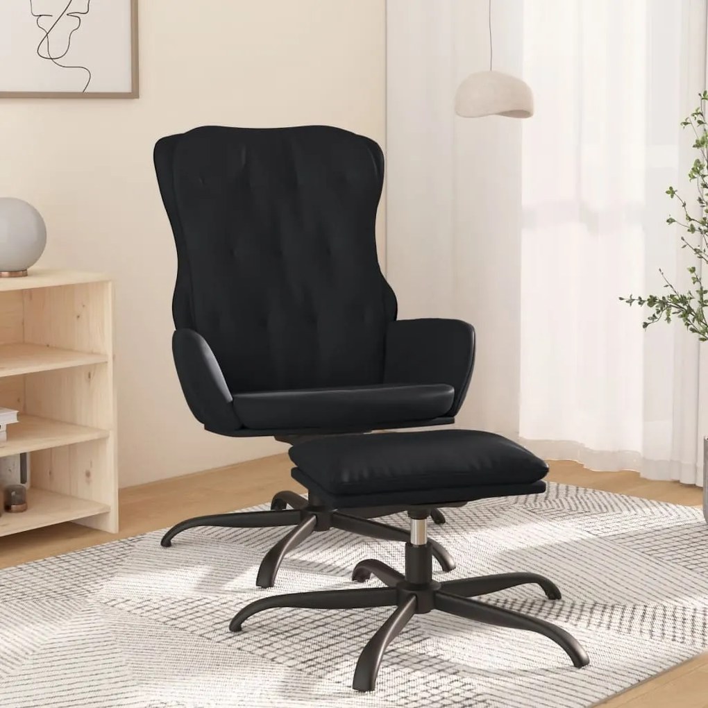 3097678 vidaXL Scaun de relaxare cu taburet, negru, piele ecologică