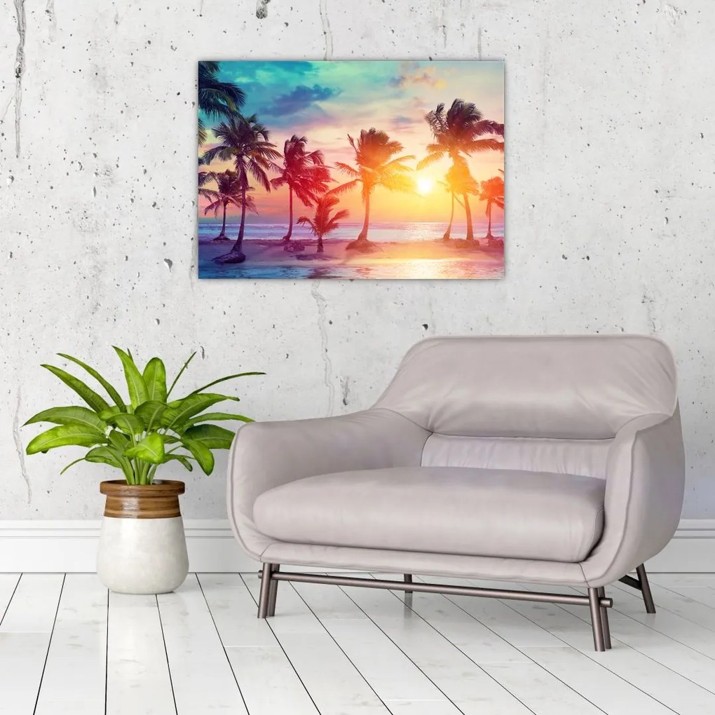 Tablou pe sticlă - Apus de soare tropical (70x50 cm)