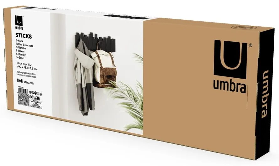 Cuier de perete negru din plastic Sticks – Umbra