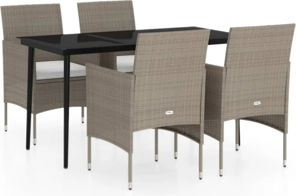 vidaXL Set de masă pentru grădină, 5 piese, cu perne, bej și negru