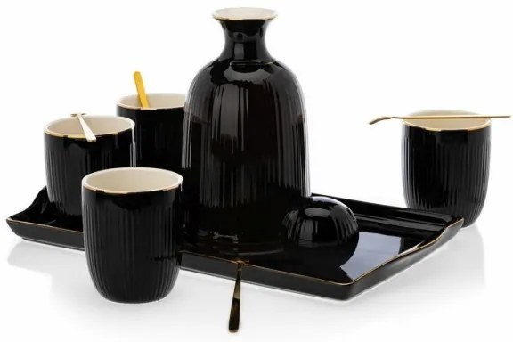 Set ceramic cești cu carafă și tavă KENDI negru