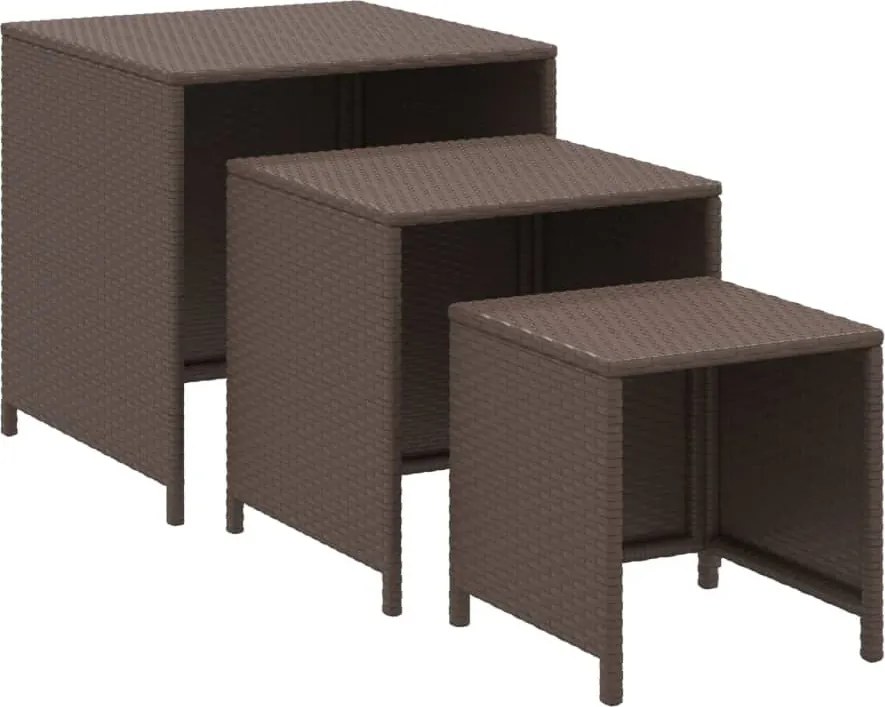 vidaXL Mese suprapuse, 3 buc, maro, poliratan