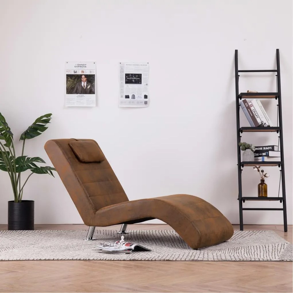 281282 vidaXL Șezlong cu pernă, maro, piele întoarsă artificială