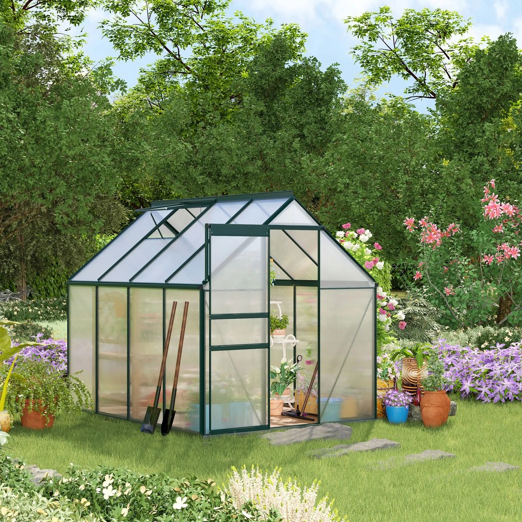 Outsunny Sera pentru plante din aluminiu kit sera de gradina walk-in din policarbonat cu ventilatie, Verde | Aosom Romania