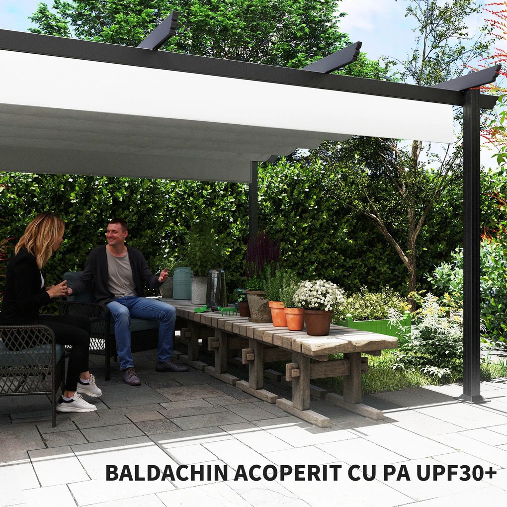 Outsunny Pergolă Retractabilă cu Structură din Aluminiu, Copertină de Soare pentru Grădină sau Terasă, 390x390x223 cm, Alb | Aosom Romania