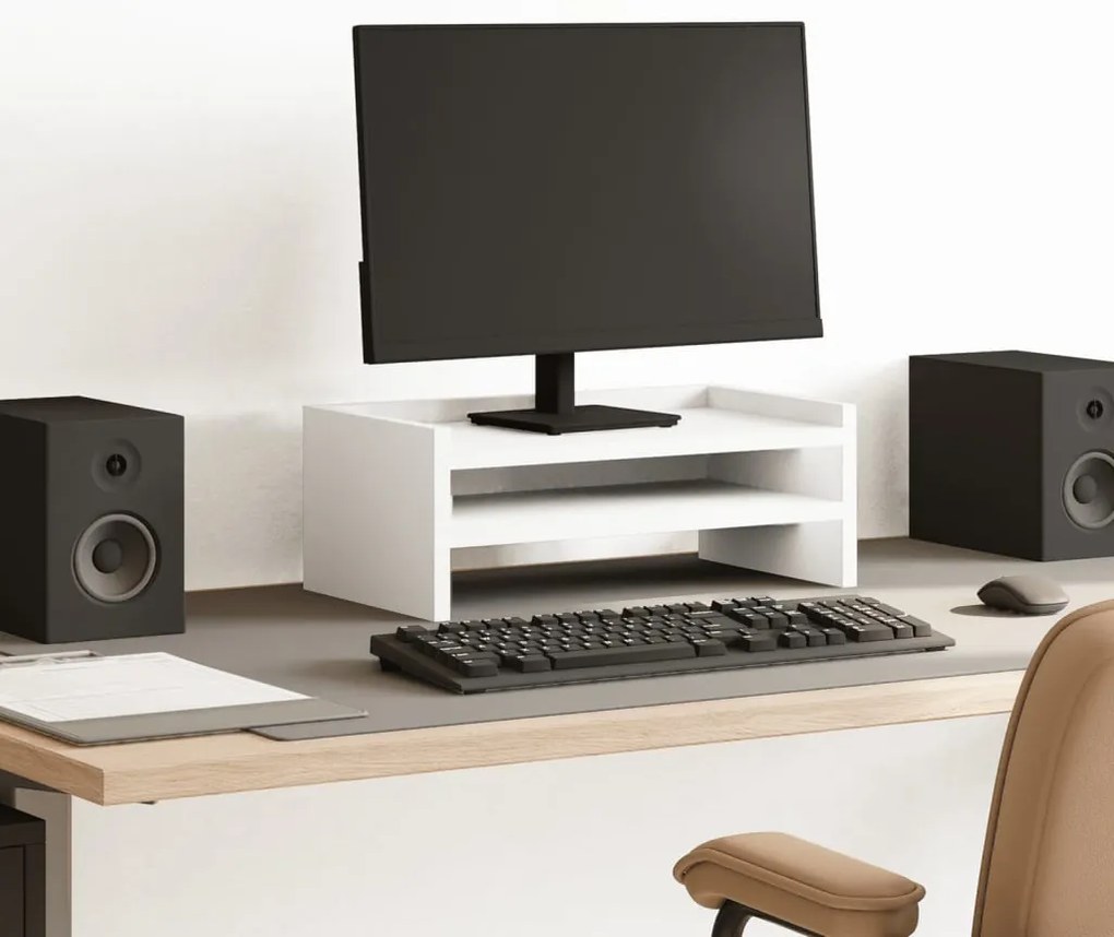 vidaXL Suport monitor, alb, 42x24x16 cm, lemn prelucrat