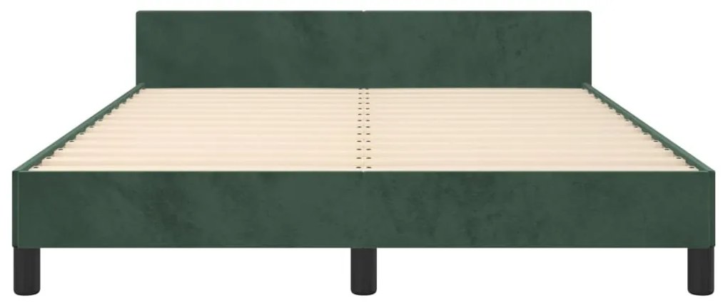 Cadru de pat cu tablie, verde inchis, 140x200 cm, catifea Verde inchis, 140 x 200 cm, Culoare unica si cuie de tapiterie