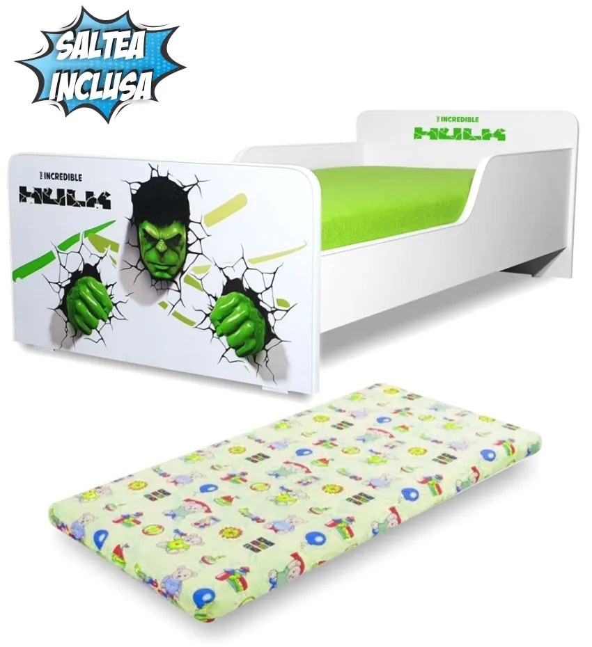 Pat Start Hulk Baieti 2-12 ani varianta cu saltea din lana 160x80 inclusa - PC-P-MOK-HLK-80