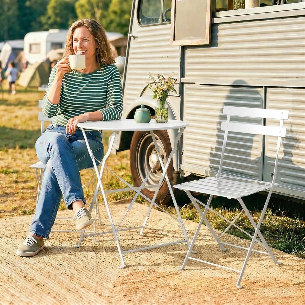 Outsunny Set Bistro Pliabil pentru Exterior cu Masă și 2 Scaune, Alb | Aosom Romania
