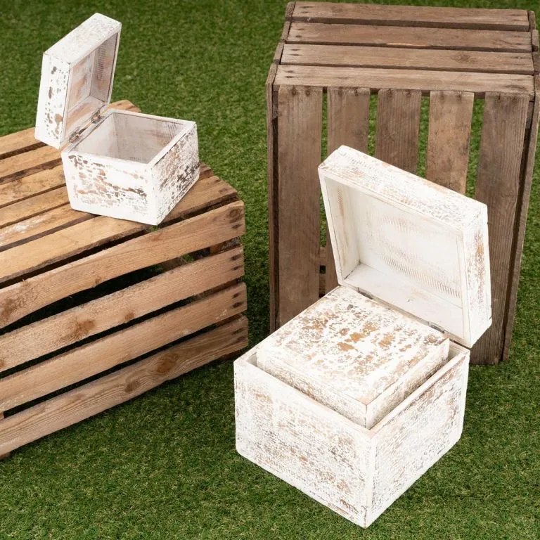 Set de cutii vintage din lemn, albe
