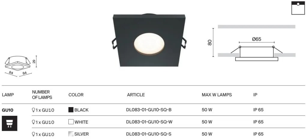 Spot incastrabil design tehnic IP65 Stark alb 8,4x8,4cm