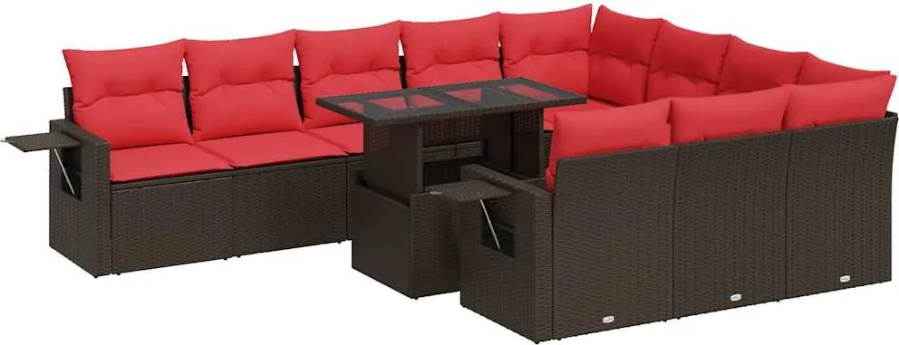 vidaXL Set canapele de grădină cu perne, 11 piese, maro, poliratan