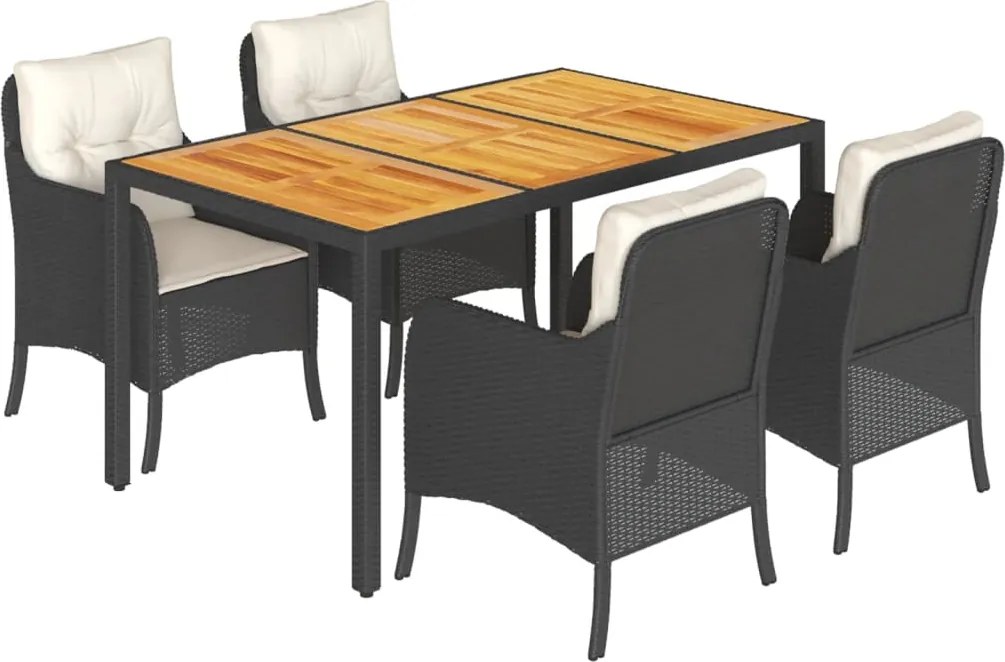 vidaXL Set mobilier de grădină cu perne, 5 piese, negru, poliratan