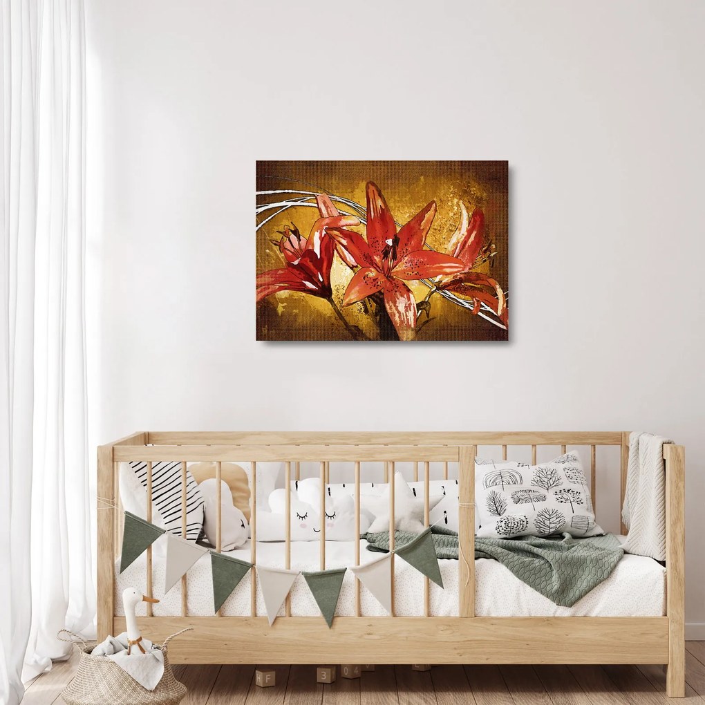 Tablou pe sticlă cu flori de crini (70x50 cm)