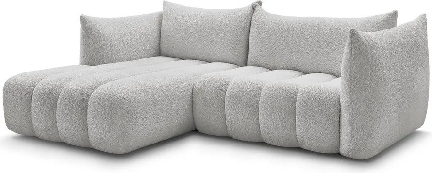 Colțar gri deschis cu tapițerie din țesătură bouclé (cu colț pe partea stângă/cu șezlong) Azra – Bobochic Paris