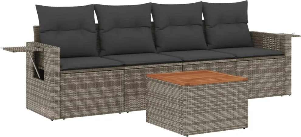 vidaXL Set canapea de grădină cu perne, 5 piese, gri, poliratan