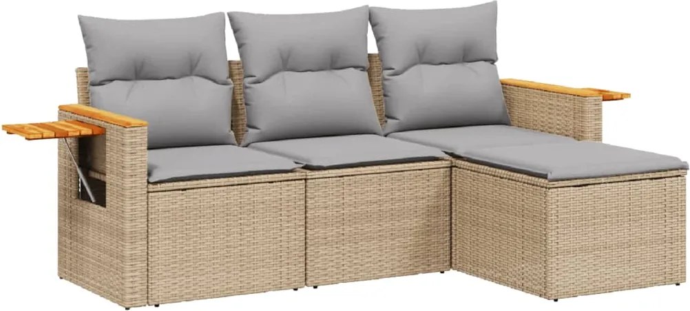 vidaXL Set canapele de grădină, 4 piese, cu perne, bej, poliratan