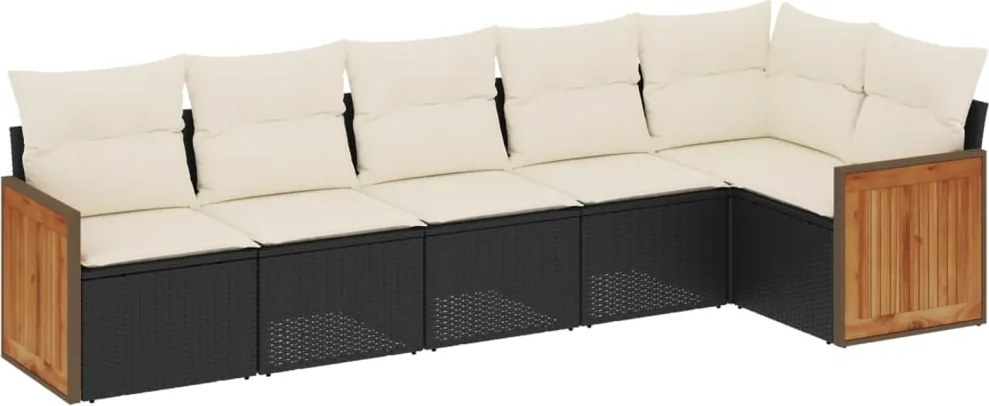 vidaXL Set mobilier de grădină cu perne, 6 piese, negru, poliratan